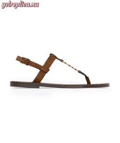 Replica YSL Saint Laurent Cassandra Flat Sandals In Suede With Gold-tone Monogram