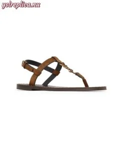 Replica YSL Saint Laurent Cassandra Flat Sandals In Suede With Gold-tone Monogram 2