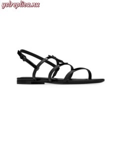 Replica YSL Saint Laurent Cassandra Flat Sandals In Patent Leather With Black Monogram