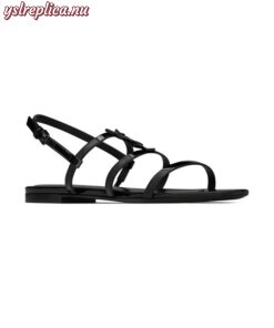 Replica YSL Saint Laurent Cassandra Flat Sandals In Patent Leather With Black Monogram 2