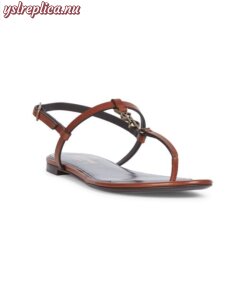 Replica YSL Saint Laurent Cassandra Leather Slingback Thong Sandals 2