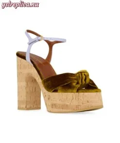 Replica YSL Saint Laurent Bianca Platform Sandals in Velvet and Smooth Leather 2