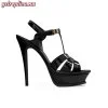 Replica YSL Saint Laurent Jodie Platform Sandals in Velvet 5