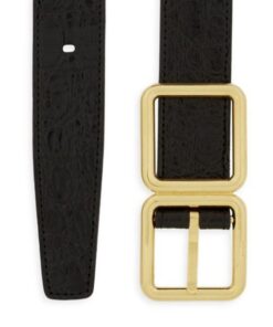 Replica YSL Saint Laurent Double-Buckle Croc-Embossed Leather Belt 2