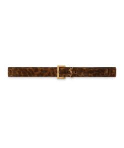 Replica YSL Saint Laurent Leopard-Print Suede Belt