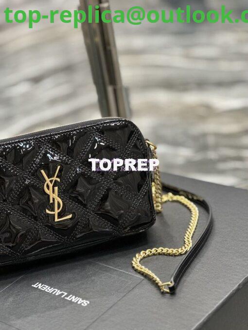 Replica Saint Laurent YSL Becky Double-Zip Pouch in Quilted Lambskin 608941 Black Patent 2