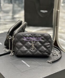 Replica Saint Laurent YSL Becky Double-Zip Pouch in Quilted Lambskin 608941 Black with Silver