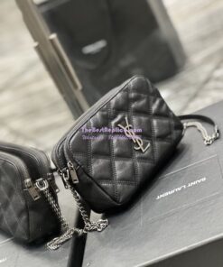 Replica Saint Laurent YSL Becky Double-Zip Pouch in Quilted Lambskin 608941 Black with Silver 2