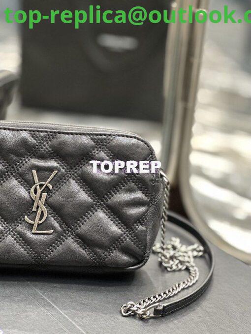 Replica Saint Laurent YSL Becky Double-Zip Pouch in Quilted Lambskin 608941 Black with Silver 5