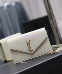 Replica YSL Saint Laurent Cassandre Envelope Chain Wallet In Smooth Leather 743050 Blanc 2