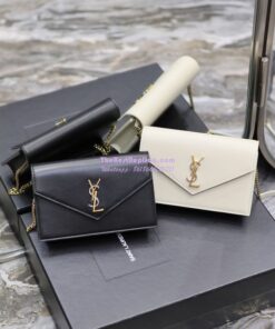 Replica YSL Saint Laurent Cassandre Envelope Chain Wallet In Smooth Leather 743050 Black