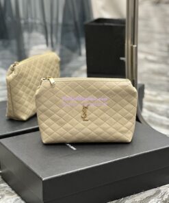 Replica YSL Saint Laurent Gaby Cosmetic Pouch In Quilted Leather 7339551 Beige