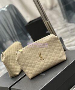 Replica YSL Saint Laurent Gaby Cosmetic Pouch In Quilted Leather 7339551 Beige 2