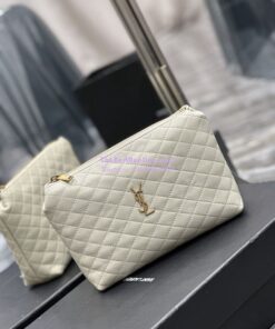 Replica YSL Saint Laurent Gaby Cosmetic Pouch In Quilted Leather 7339551 Blanc 2