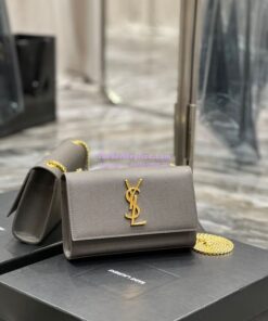 Replica YSL Saint Laurent Kate small chain bag in grain de poudre embossed leather 469390 Grey 2