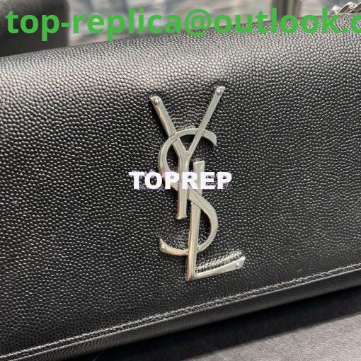 Replica YSL Saint Laurent Kate small chain bag in grain de poudre embossed leather 469390 Black silver 4