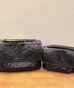 Replica YSL Saint Laurent Niki Chain Bag In Vintage Crinkled Leather Black 498894 Gold Hardware