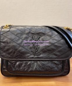 Replica YSL Saint Laurent Niki Chain Bag In Vintage Crinkled Leather Black 498894 Gold Hardware 2