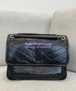 Replica YSL Saint Laurent Niki Chain Bag In Vintage Crinkled Leather Black 498894 2