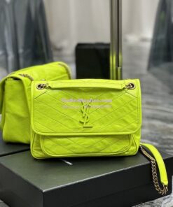 Replica YSL Saint Laurent Niki Medium Chain Bag In Crinkled Lambskin 633158 Neon Yellow 2