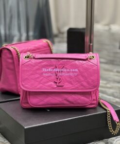 Replica YSL Saint Laurent Niki Medium Chain Bag In Crinkled Lambskin 633158 Neon Pink