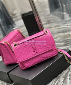 Replica YSL Saint Laurent Niki Medium Chain Bag In Crinkled Lambskin 633158 Neon Pink 2