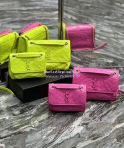 Replica YSL Saint Laurent Niki Baby Chain Bag In Crinkled Lambskin 633160 Neon Yellow