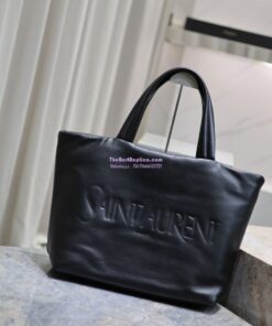 Replica Saint Laurent YSL Embossed Padded Leather Tote Bag Black 2