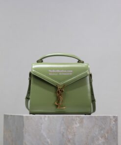 Replica YSL Saint Laurent Cassandra Mini Top Handle Bag In Smooth Shiny Leather 602716 Avocada