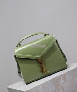 Replica YSL Saint Laurent Cassandra Mini Top Handle Bag In Smooth Shiny Leather 602716 Avocada 2