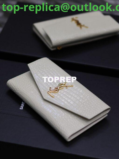 Replica Saint Laurent YSL Uptown Large Wallet in Crocodile-Embossed Shiny Leather white 5