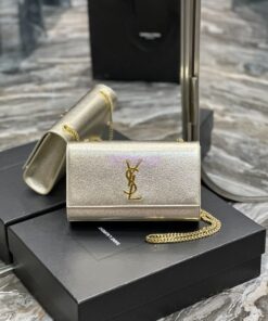 Replica YSL Saint Laurent Medium Kate Chain Bag In Pale Gold Metallic Calfskin 364021