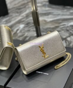 Replica YSL Saint Laurent Medium Kate Chain Bag In Pale Gold Metallic Calfskin 364021 2