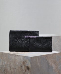 Replica Saint Laurent YSL Logo-Debossed Textured-Leather Pouch In Lambskin S/L 779526 779512 Black