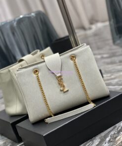 Replica YSL Saint Laurent Cassandre Shopper Bag in Grained Calfskin 668900 White 2