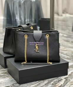 Replica YSL Saint Laurent Cassandre Shopper Bag in Grained Calfskin 668900 Black