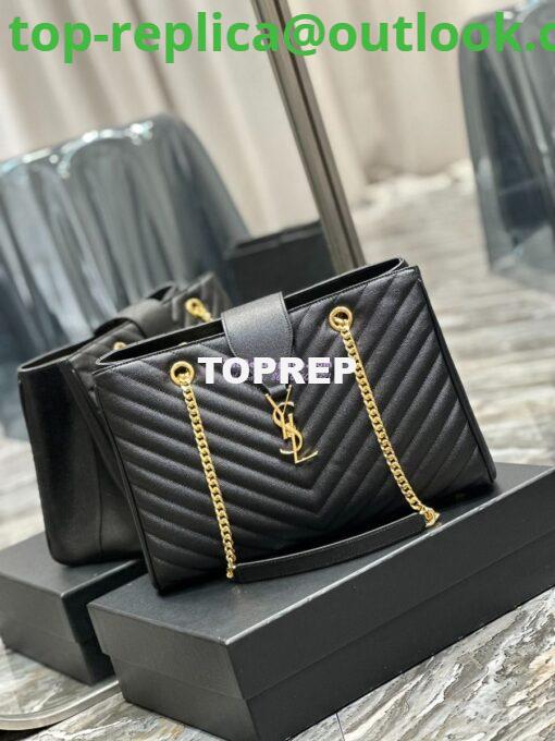 Replica YSL Saint Laurent Classic Chevron Quilted Monogram Shopping Bag in Grained Calfskin 668900 Black 2