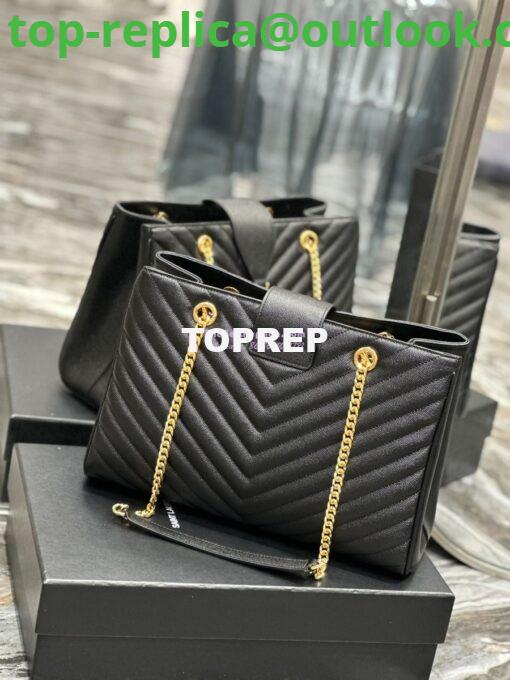 Replica YSL Saint Laurent Classic Chevron Quilted Monogram Shopping Bag in Grained Calfskin 668900 Black 14