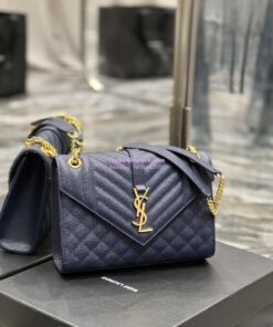 Replica YSL Saint Laurent Medium Envelope Bag In Mix Matelassé Grain De Poudre Embossed Leather 487206 Marine 2