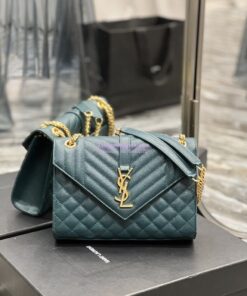 Replica YSL Saint Laurent Medium Envelope Bag In Mix Matelassé Grain De Poudre Embossed Leather 487206 Turquoise