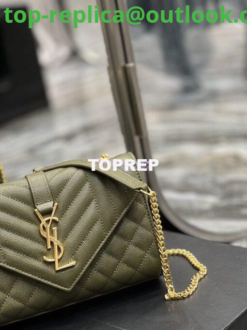 Replica Ysl Envelope Small Bag In Mix Matelasse Grain De Poudre Embossed Leather 526286 Olive Green 4