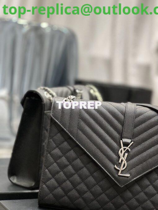 Replica YSL Saint Laurent Envelope Large Bag In Mix Matelasse Grain De Poudre Embossed Leather 487198 Black with Silver Hardware 4