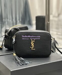 Replica YSL Saint Laurent Lou Camera Bag In Raffia And Smooth Leather 6125429 Black