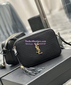 Replica YSL Saint Laurent Lou Camera Bag In Raffia And Smooth Leather 6125429 Black 2