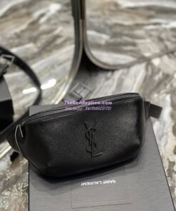 Replica YSL Saint Laurent Cassandre Classic Belt Bag In Grain De Poudre Embossed Leather 589959 All Black