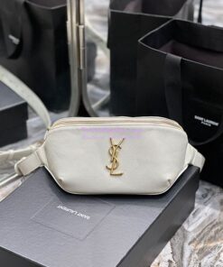 Replica YSL Saint Laurent Cassandre Classic Belt Bag In Grain De Poudre Embossed Leather 589959 White