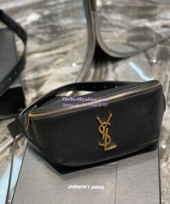 Replica YSL Saint Laurent Cassandre Classic Belt Bag In Grain De Poudre Embossed Leather 589959 Black