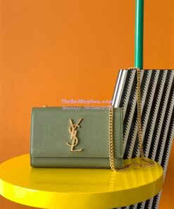 Replica YSL Saint Laurent Kate small chain bag in grain de poudre embossed leather 469390 avocado green 2