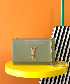 Replica YSL Saint Laurent Classic Medium Kate In Grained De Poudre Textured Leather Avocado Green