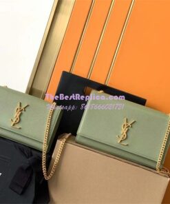 Replica YSL Saint Laurent Classic Medium Kate In Grained De Poudre Textured Leather Avocado Green 2